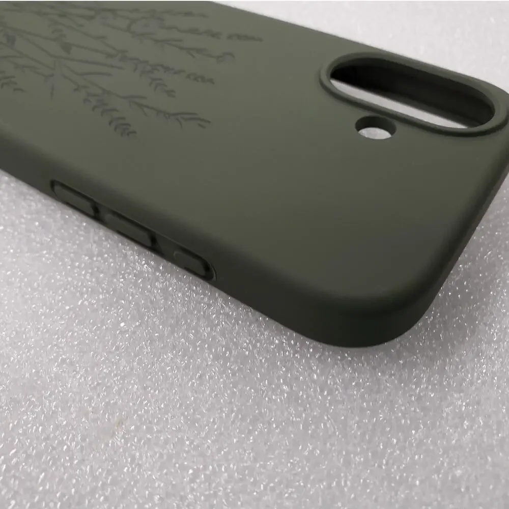 Floral Engraved Slim Protective Case for iPhone 16 Olive / Forest Green